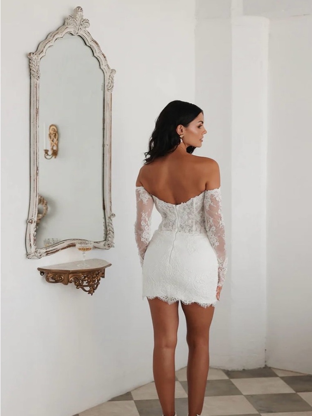 UNTAMED PETALS BY AMANDA JUDGE White Off-Shoulder Lace Mini Dress